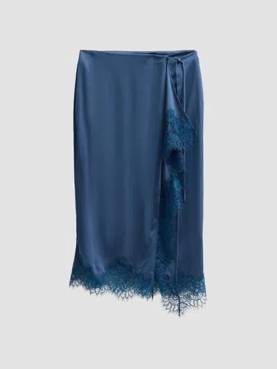 A.l.c Women's Bree Satin Lace-trimmed Midi Skirt In Blue