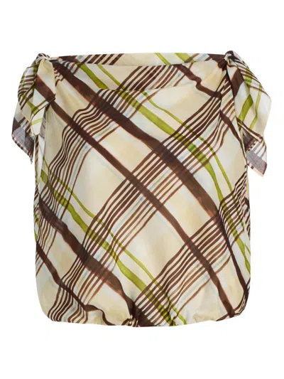 A.L.C WOMEN'S DYLAN KNOTTED-SLEEVE PLAID COTTON TOP