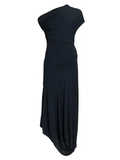 A.l.c Halle Ruched Asymmetric Jersey Dress In Blue