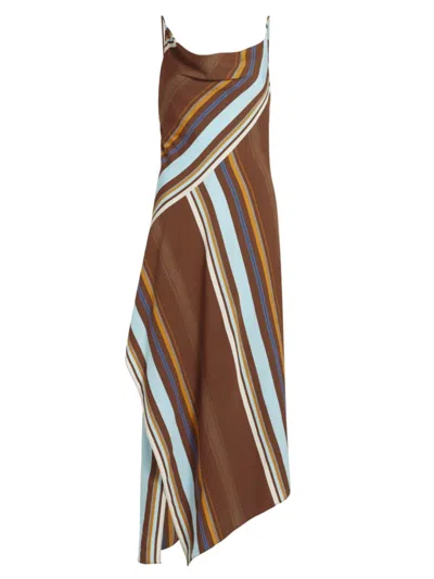 A.l.c Lauren Asymmetric Stripe Cowl-neck Sleeveless Midi Dress In Brown Stripe