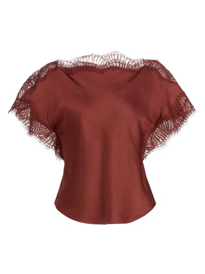 A.l.c Luna Lace-trim Satin Top In Sandalwood In Brown