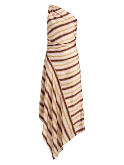 A.L.C WOMEN'S LYN STRIPED ONE-SHOULDER MIDI-DRESS