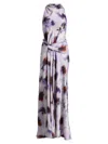 A.l.c Skylar Cowl-neck Blurred Floral Draped Gown In Purple