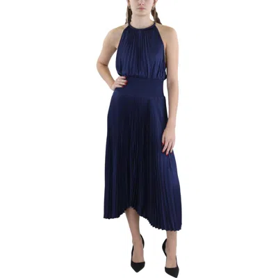 A.l.c Renzo Ii Satin Pleated High-neck Midi Dress In Blue