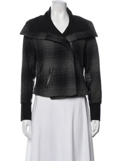 Pre-owned A.l.c Wool Plaid Print Biker Jacket In Gray