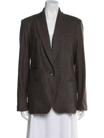 Pre-owned A.l.c Wool Plaid Print Blazer In Brown
