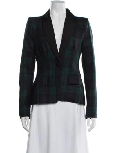 Pre-owned A.l.c Wool Plaid Print Blazer In Green