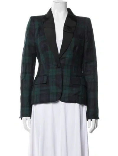Pre-owned A.l.c Wool Plaid Print Blazer In Green