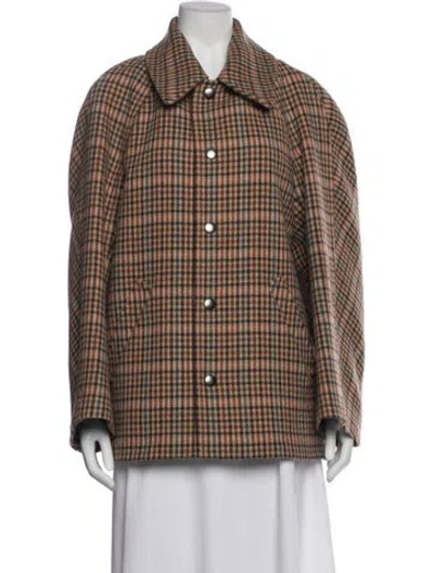 Pre-owned A.l.c Wool Plaid Print Coat In Brown