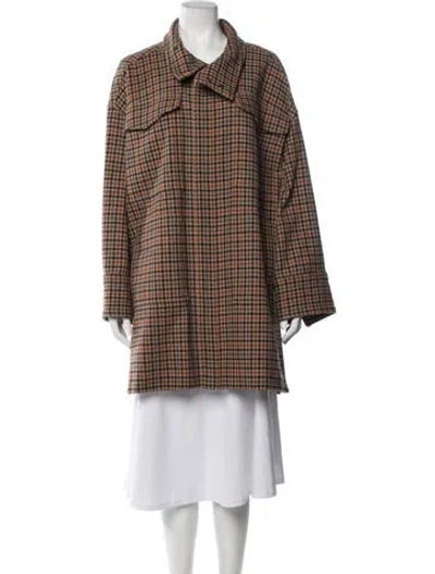 Pre-owned A.l.c Wool Plaid Print Coat In Neutrals