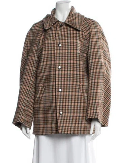 Pre-owned A.l.c Wool Plaid Print Jacket In Brown