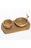 Alcantara-frederic Alcantara Frederic Rectangular Cutting Board & Bowls In Brown