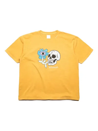 Alchemist Floral Skull T-shirt In Yellow