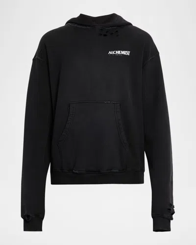 Alchemist Men's Perfect Distressed Cotton Logo Hoodie In Black
