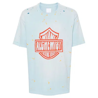 Alchemist Logo-print Distressed T-shirt In Blue