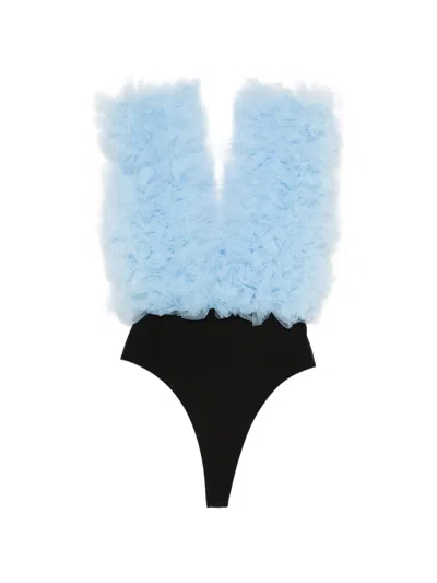 Alchemy Ruffled Tulle-panel Bodysuit In Blue
