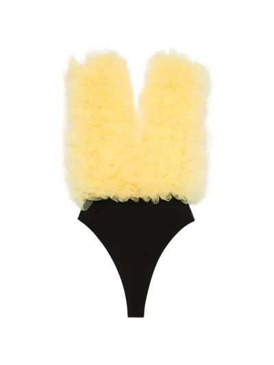 Alchemy Ruffled Tulle-panel Bodysuit In Yellow