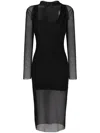 Alchemy Semi-sheer High-neck Midi Dress In Black