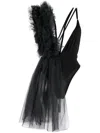 Alchemy X Lia Aram Asymmetric Tulle Bodysuit In Black