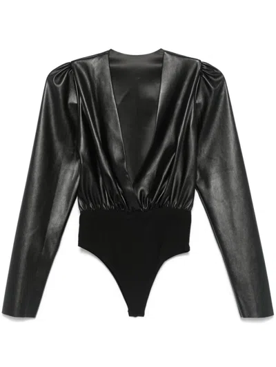 Alchemy X Lia Aram Faux-leather Bodysuit In Black