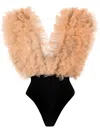 Alchemy X Lia Aram Organza Ruffle Bodysuit In Neutrals