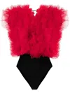 Alchemy X Lia Aram Ruffled-trim Sleeveless Bodysuit In Red