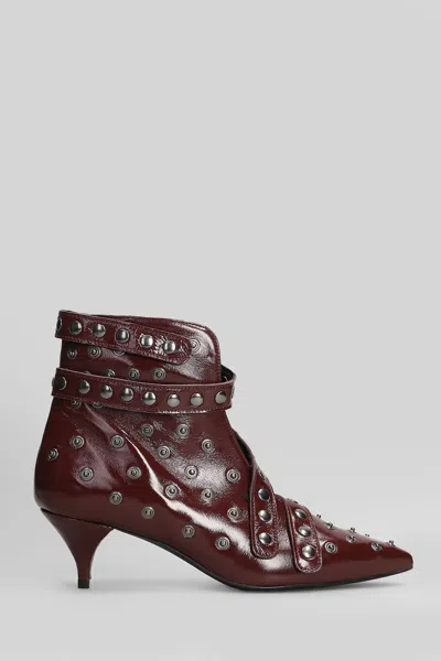 Alchimia High Heels Ankle Boots In Bordeaux Leather In Burgundy