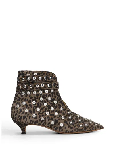 Alchimia Leopard-print Studded Ankle Boots In Brown