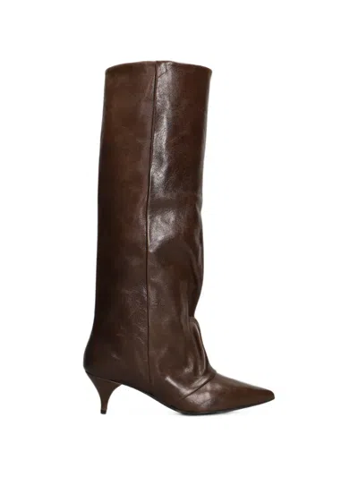 Alchimia Pointed-toe Ruched Boots In Brown