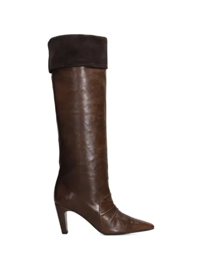 Alchimia Ruched Suede-trim Boots In Brown