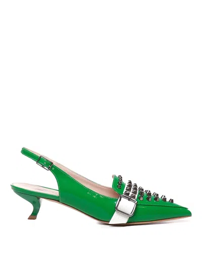 Alchimista Patent Slingback With Studs And Buckle In Green