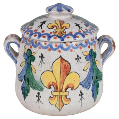 Pre-owned Alcide Chaumeil 19th Century French Faience Fleur-de-lis Lidded Pot, Hand-painted In Gray