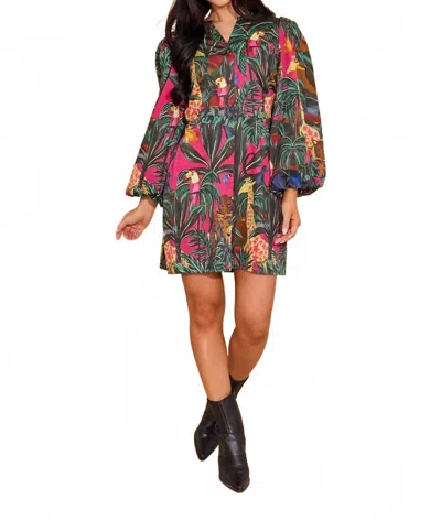 Alden Adair Athena Puff Sleeve Dress In Animal Kingdom In Multi