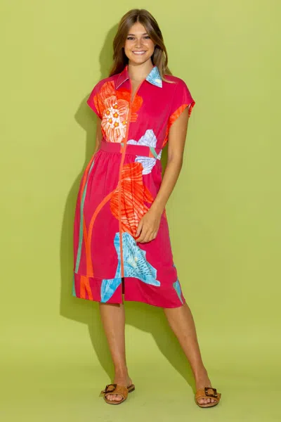 Alden Adair Belle Midi Dress In Pink Fluorescence In Multi