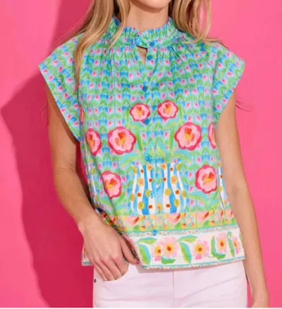 Alden Adair Birkin Ruffled Top In Chateau In Blue