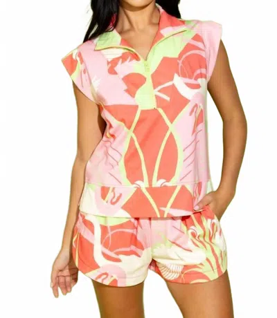 Alden Adair Clara Half Zip Top In Coral Arcadia In Multi