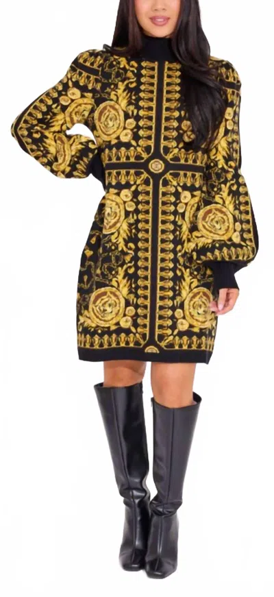 Alden Adair Coco Sweater Dress In Black And Gold In Multi