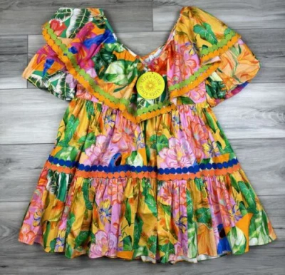 Pre-owned Alden Adair Harper Santiago Mini Dress Tropical Resort Vacation Sz Small In Multicolor