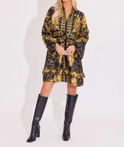 Alden Adair Liza Long Blouson Sleeves Dress In Donatello In Brown