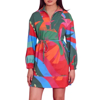 Alden Adair Logan Colorful Belted Dress In Tropical Jingle In Multi