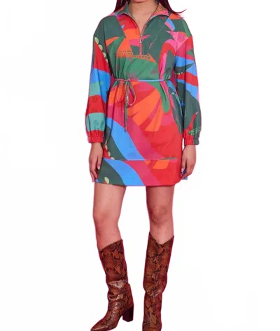 Alden Adair Logan Long Sleeve Mini Dress In Tropical Jingle In Multi