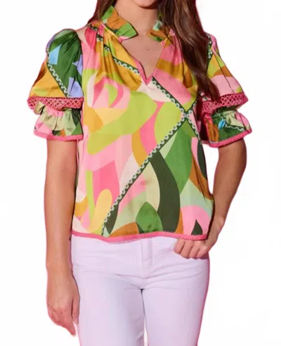 Alden Adair Lottie Puff Sleeve Top In Hall Of Mirrors In Multi