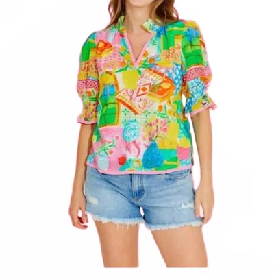Alden Adair Lottie Puff Sleeves Top In Van Gogh In Multi