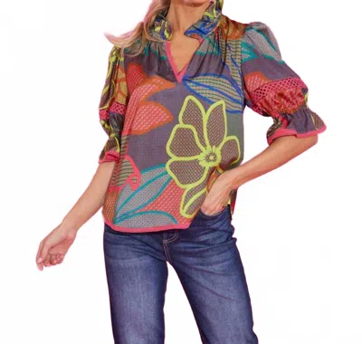 Alden Adair Lottie Top In Geo Floral In Multi