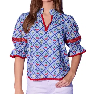 Alden Adair Lottie Top In Light Blue Cherry