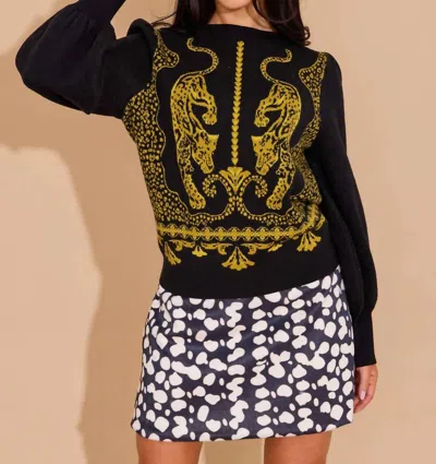 Alden Adair Lucie Crewneck Sweater In Pouncing Panther In Black