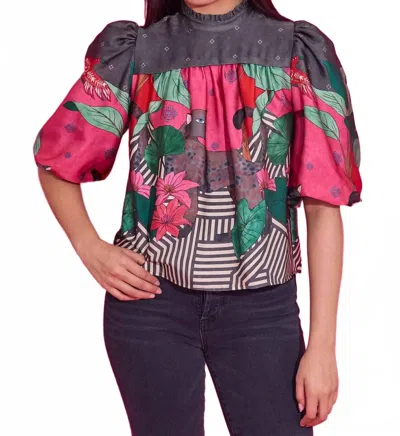 Alden Adair Mel Puff Sleeves Top In Colony Stripe In Multi