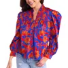 Alden Adair Oliver Top In Colbalt Tea Garden In Multi