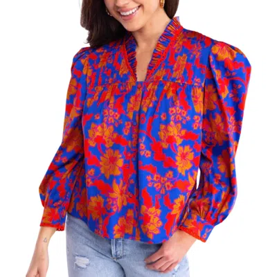 Alden Adair Oliver Top In Colbalt Tea Garden In Multi
