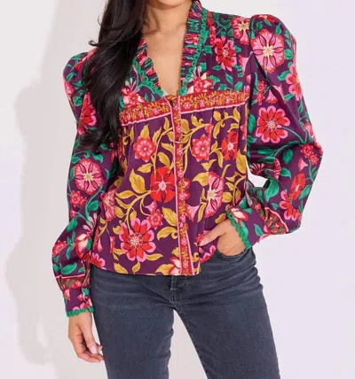 Alden Adair Oliver Top In Medieval Floral In Multi